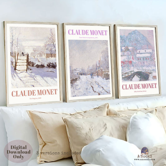 Claude Monet Winter Paintings Wall Art Set of 3