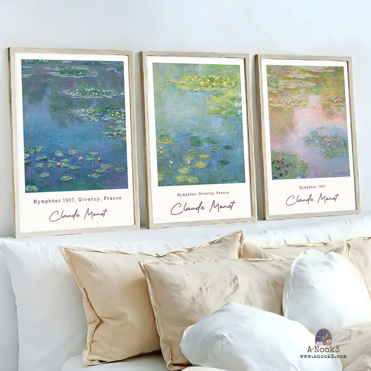 Claude Monet Water Lilies Wall Art Set of 3