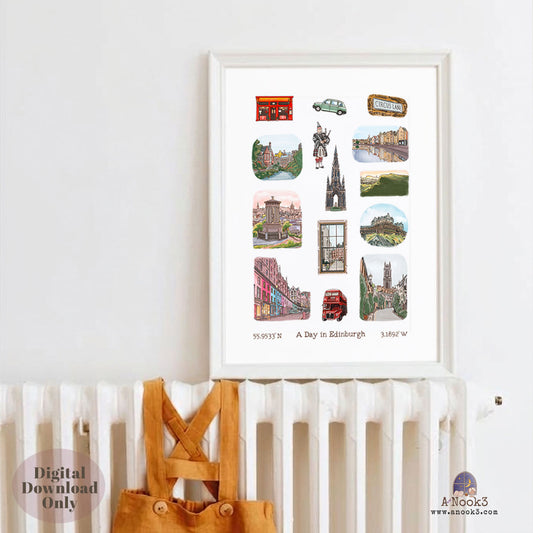 A Day in Edinburgh Travel Poster | Printable Edinburgh Wall Art
