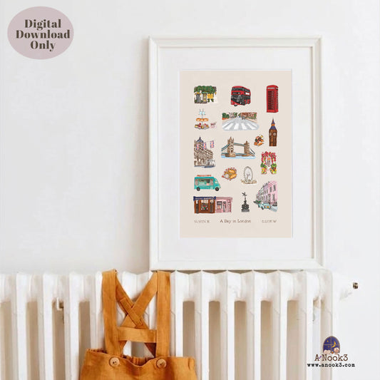A Day in London Travel Poster | Printable London Wall Art