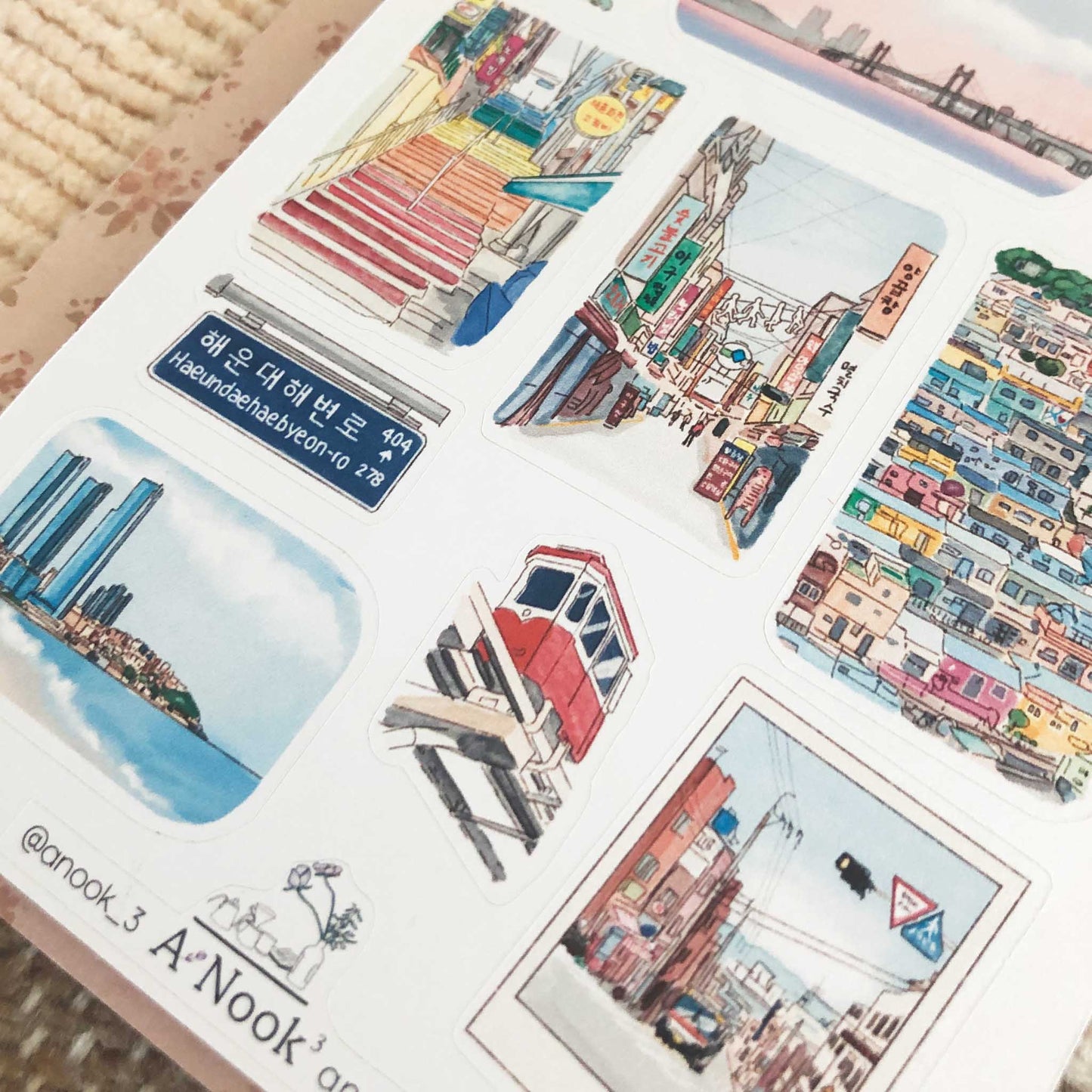 Busan, South Korea's second largest city, sticker sheet is filled with the city's beautiful beaches, streets and attractions. This sticker sheet will make your Busan travel more personal, memorable and special. It will also make a perfect gift for your loved ones who love this beautiful city.