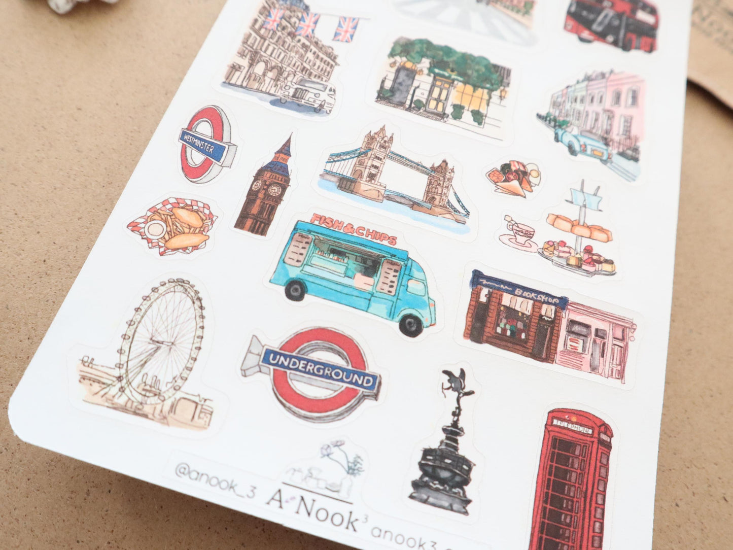 London travel journal stickers