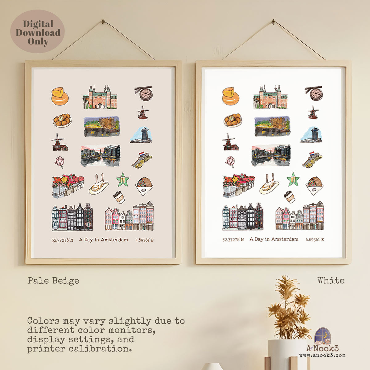 A Day in Amsterdam Travel Poster | Printable Amsterdam Wall Art