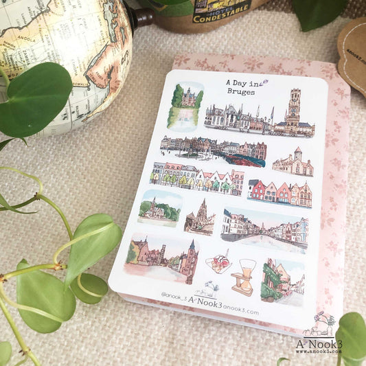 Capture the enchanting beauty of Bruges in your travel journal with our meticulously designed sticker sheet. This exquisite collection features a wide array of vibrant stickers that perfectly encapsulate the charm and allure of this picturesque Belgian city. Our A Day in Bruges sticker sheet and it will make your trip to Bruges more personal and memorable.