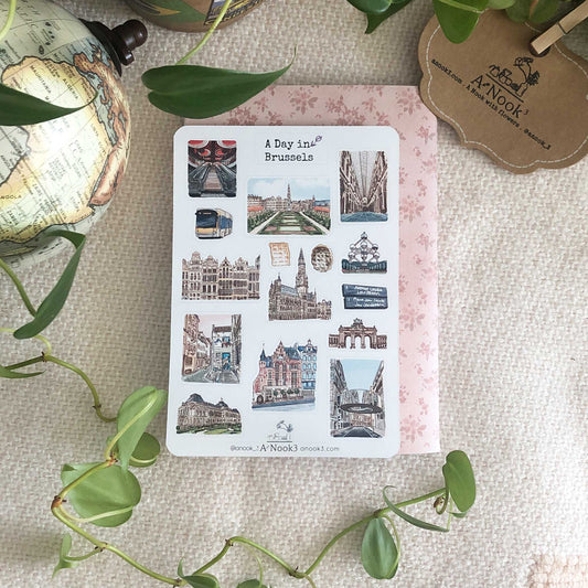 Brussels' historical sites, attractions and streets are beautifully illustrated on our A Day in Brussels sticker sheet and it will make your trip to Brussels more personal and memorable.  It will also be a perfect gift for your loved ones who love this beautiful city.