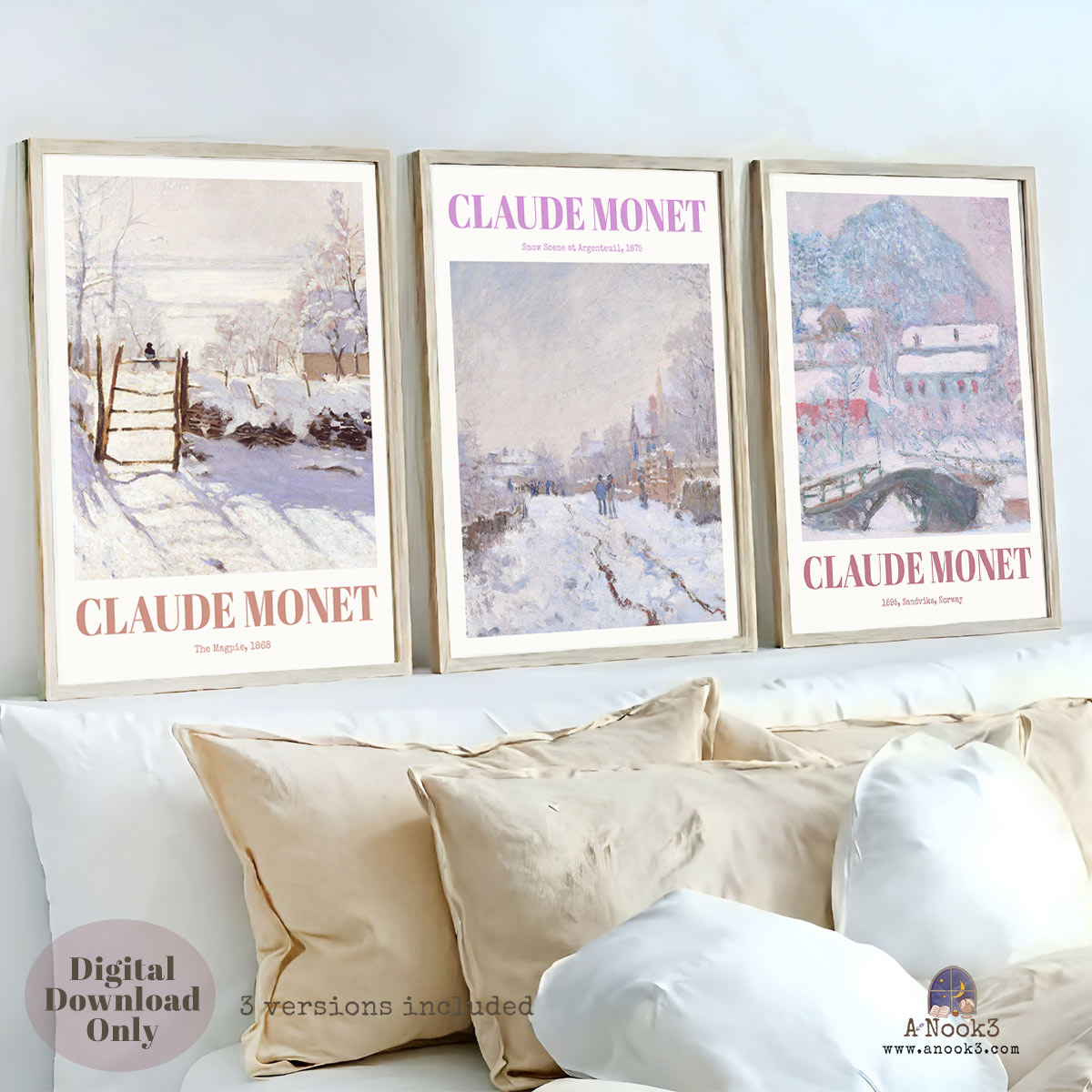 Claude Monet Winter Paintings Wall Art Set of 3