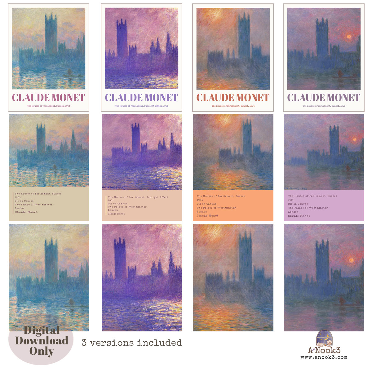 Claude Monet The Houses of Parliament Wall Art Set of 4