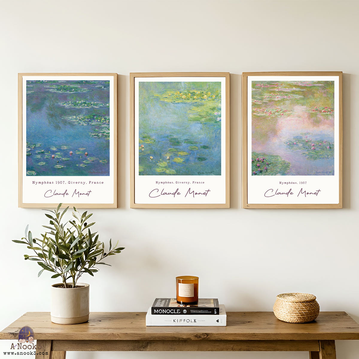 Claude Monet Water Lilies Wall Art Set of 3