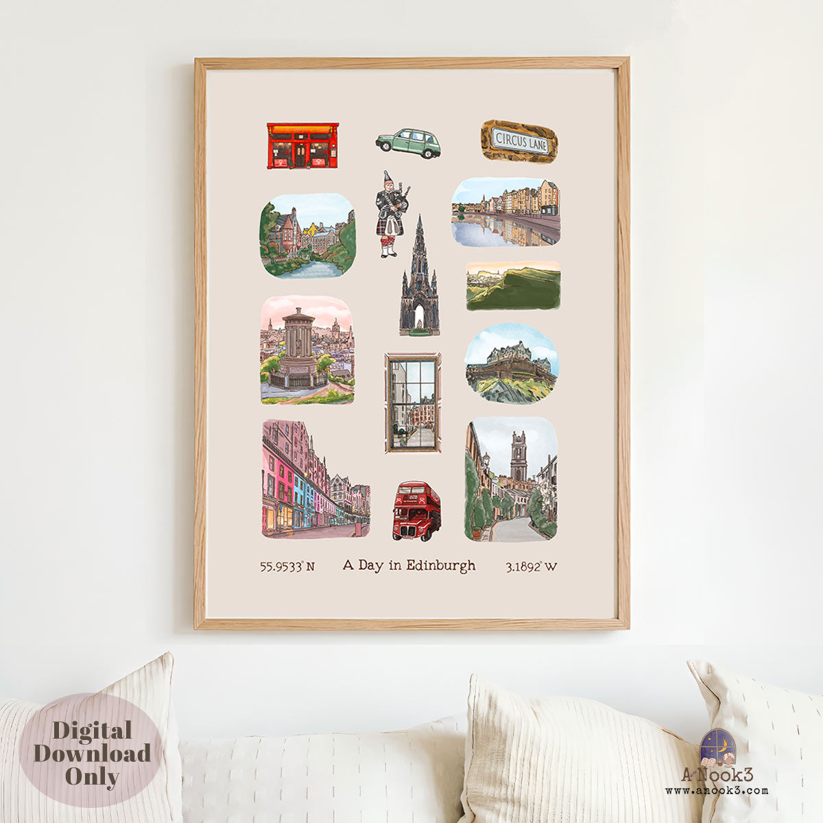 A Day in Edinburgh Travel Poster | Printable Edinburgh Wall Art