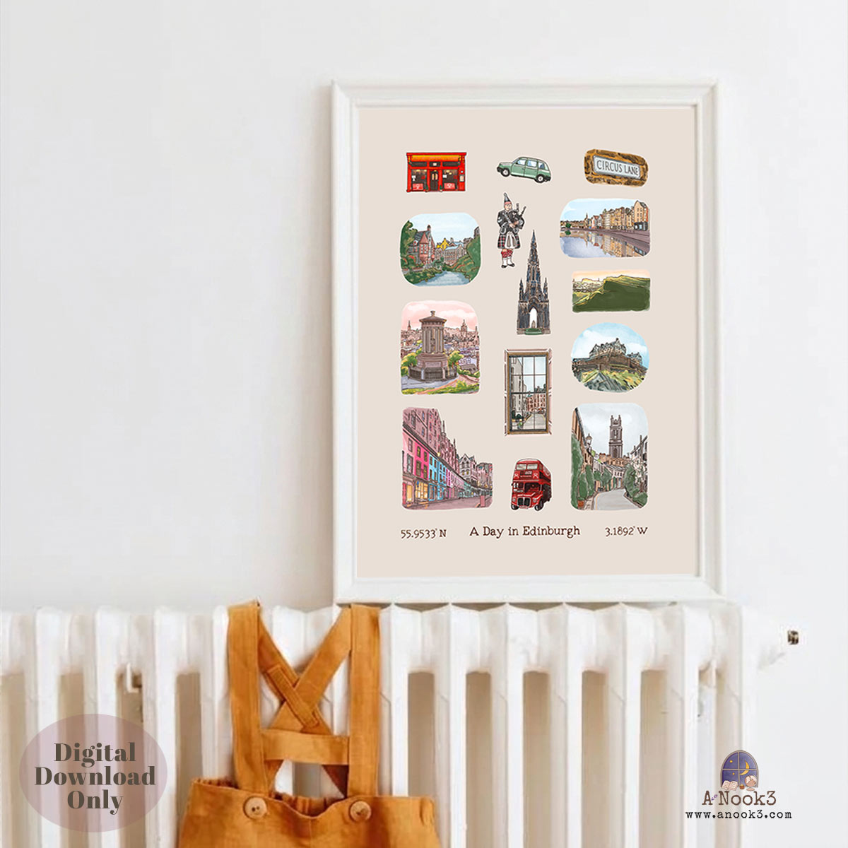 A Day in Edinburgh Travel Poster | Printable Edinburgh Wall Art