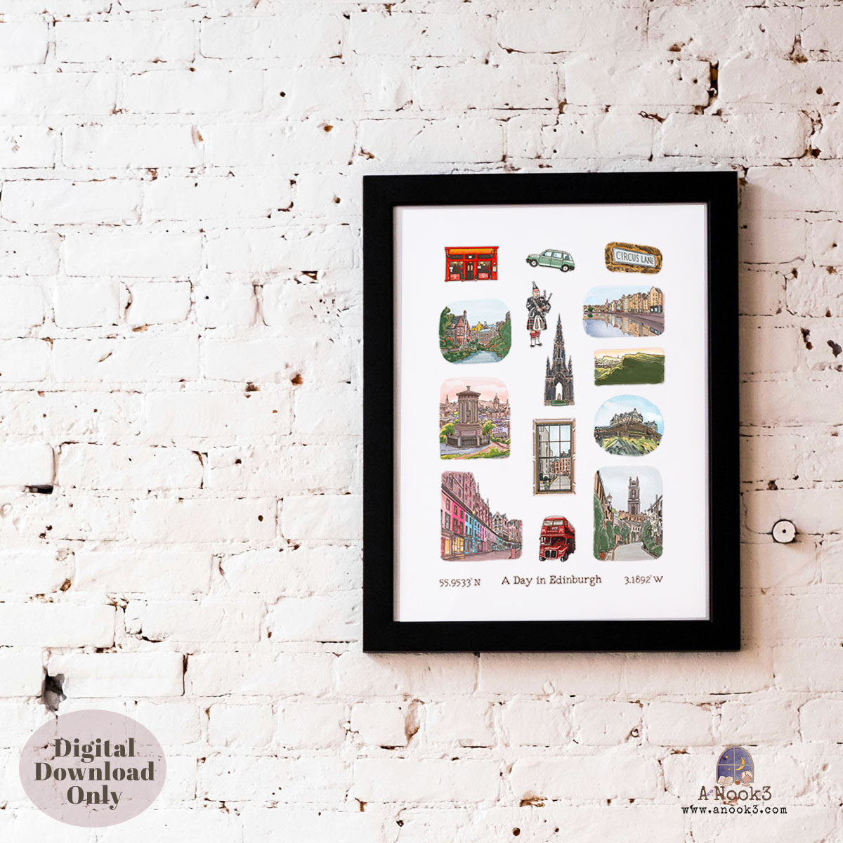 A Day in Edinburgh Travel Poster | Printable Edinburgh Wall Art