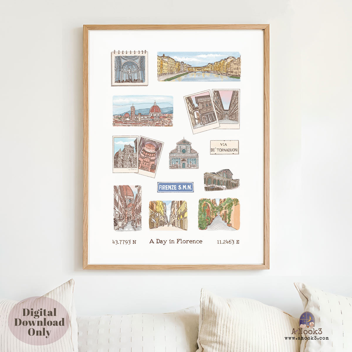 A Day in Florence Travel Poster | Printable Florence Wall Art