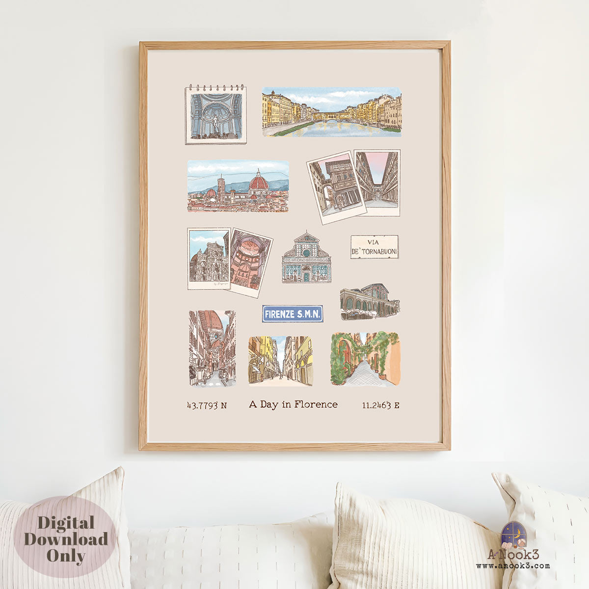 A Day in Florence Travel Poster | Printable Florence Wall Art