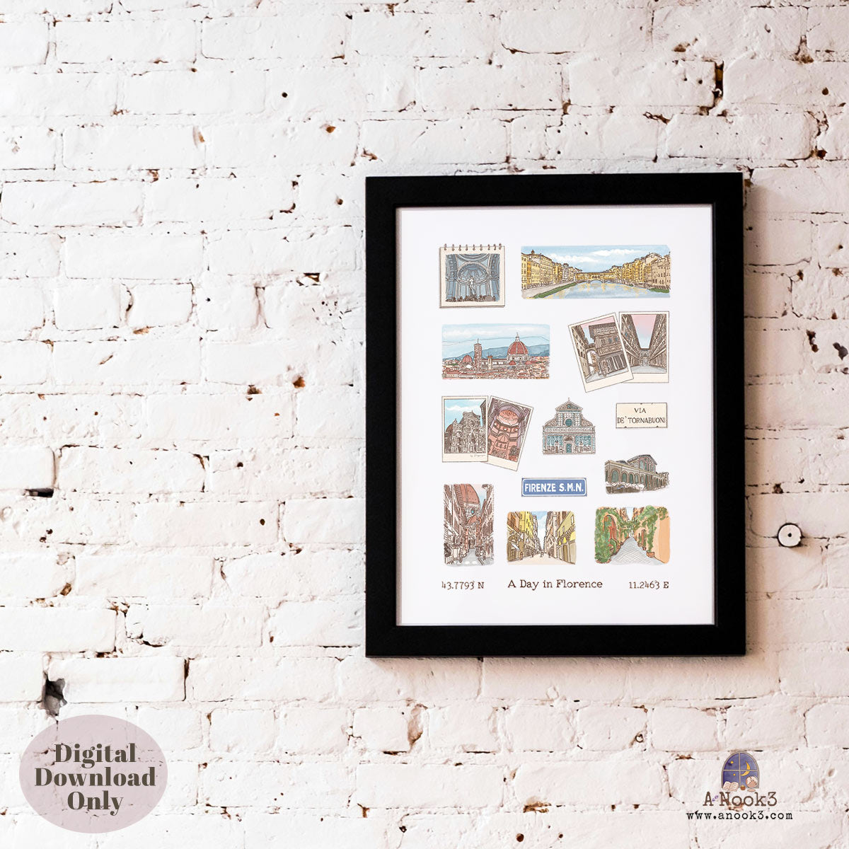 A Day in Florence Travel Poster | Printable Florence Wall Art