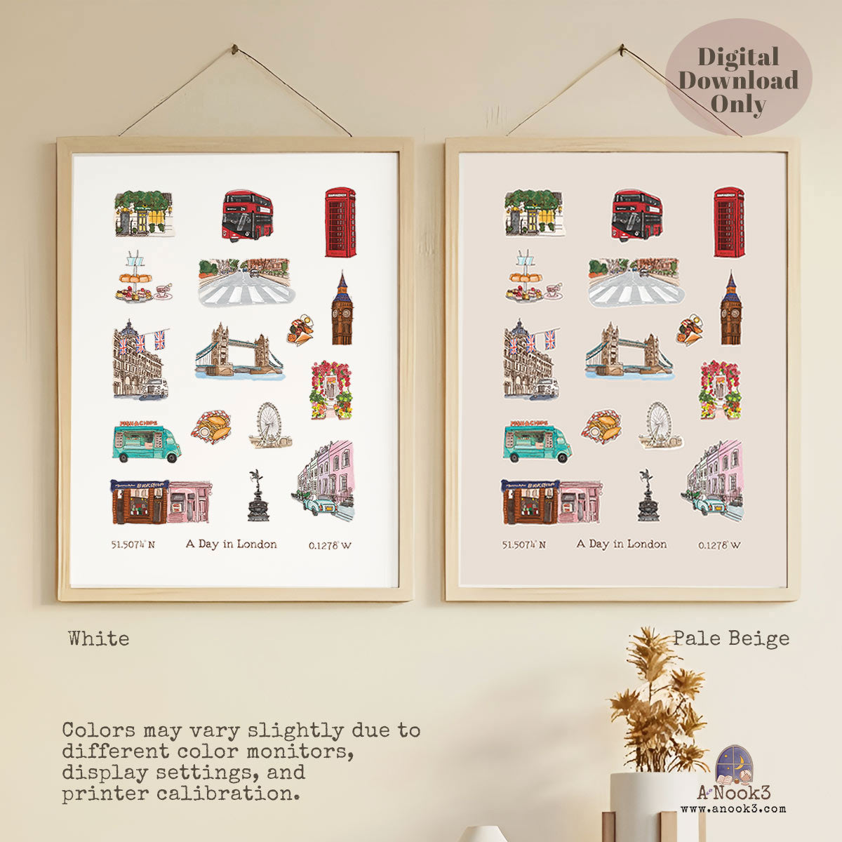 A Day in London Travel Poster | Printable London Wall Art