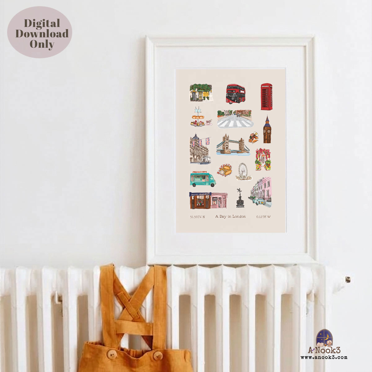 A Day in London Travel Poster | Printable London Wall Art