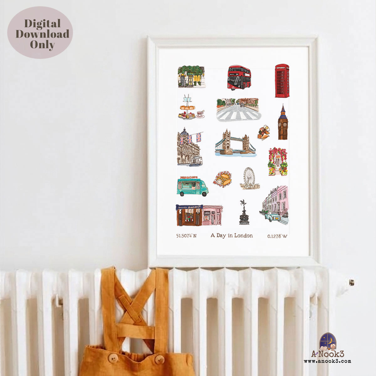 A Day in London Travel Poster | Printable London Wall Art