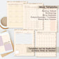 A flat-lay mockup of a digital planner template set shown on a tablet and printed sheets, with text overlays reading 'More Templates' and 'Templates can be duplicated as many times as needed.' The design uses soft beige, cream, and blush tones with neutral brown accents.