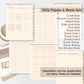 A collage showing multiple beige planner note paper and blank list template pages laid out on a white surface, with text labels naming different note paper styles and a sticker book page. This is a clean product presentation with no person or real environment as the main subject, so Product/Packaging fits best.