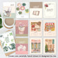 A collage of illustrated 2027 calendar cover designs arranged on a light background, with a coffee cup and notebook as styled props. The covers feature pastel watercolor-style drawings including flowers, cups, a market stall, bicycle storefronts, leaves, and geometric patterns.