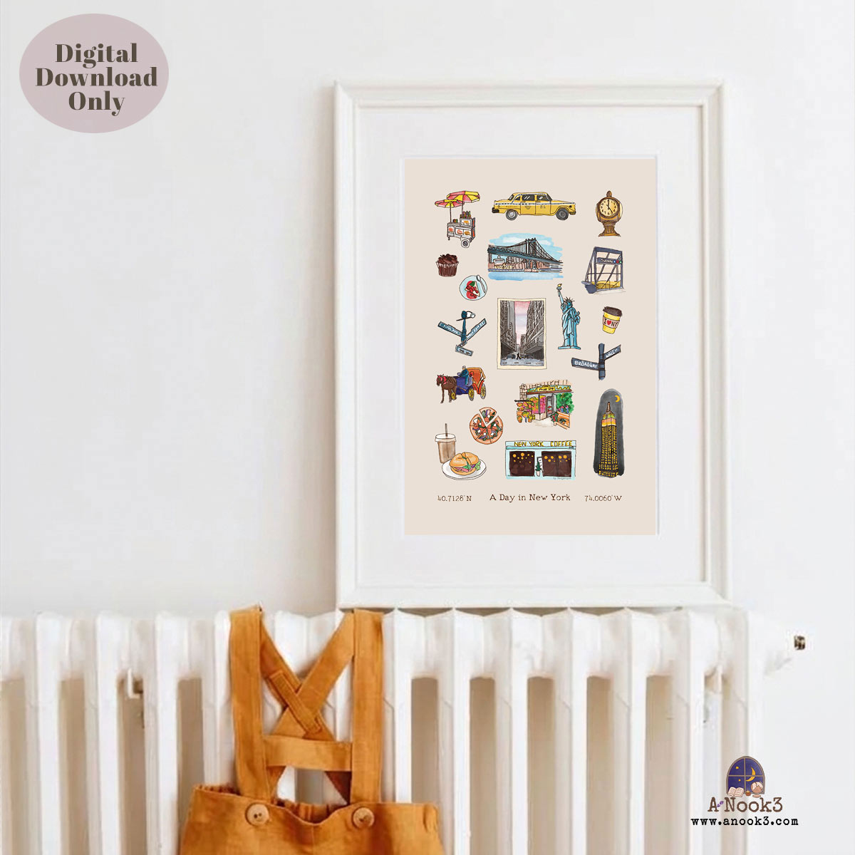 A Day in New York Travel Poster | Printable New York Wall Art