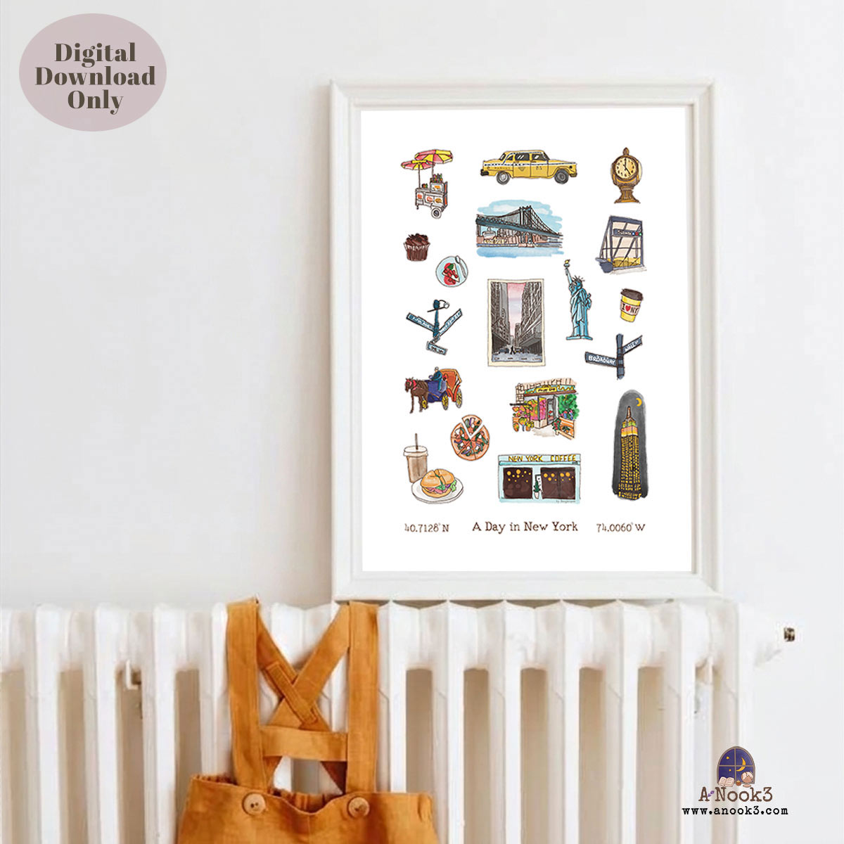 A Day in New York Travel Poster | Printable New York Wall Art