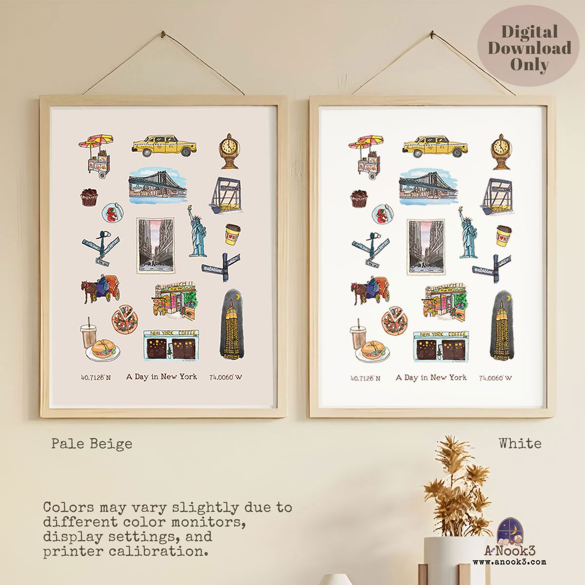 A Day in New York Travel Poster | Printable New York Wall Art