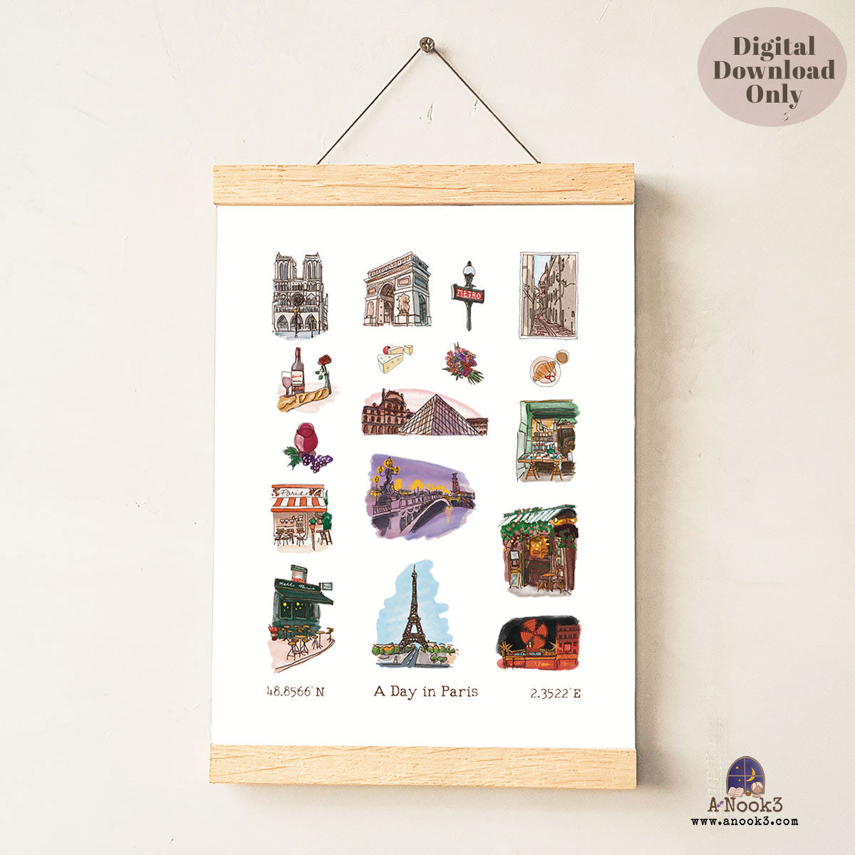 A Day in Paris Travel Poster | Printable Paris Wall Art