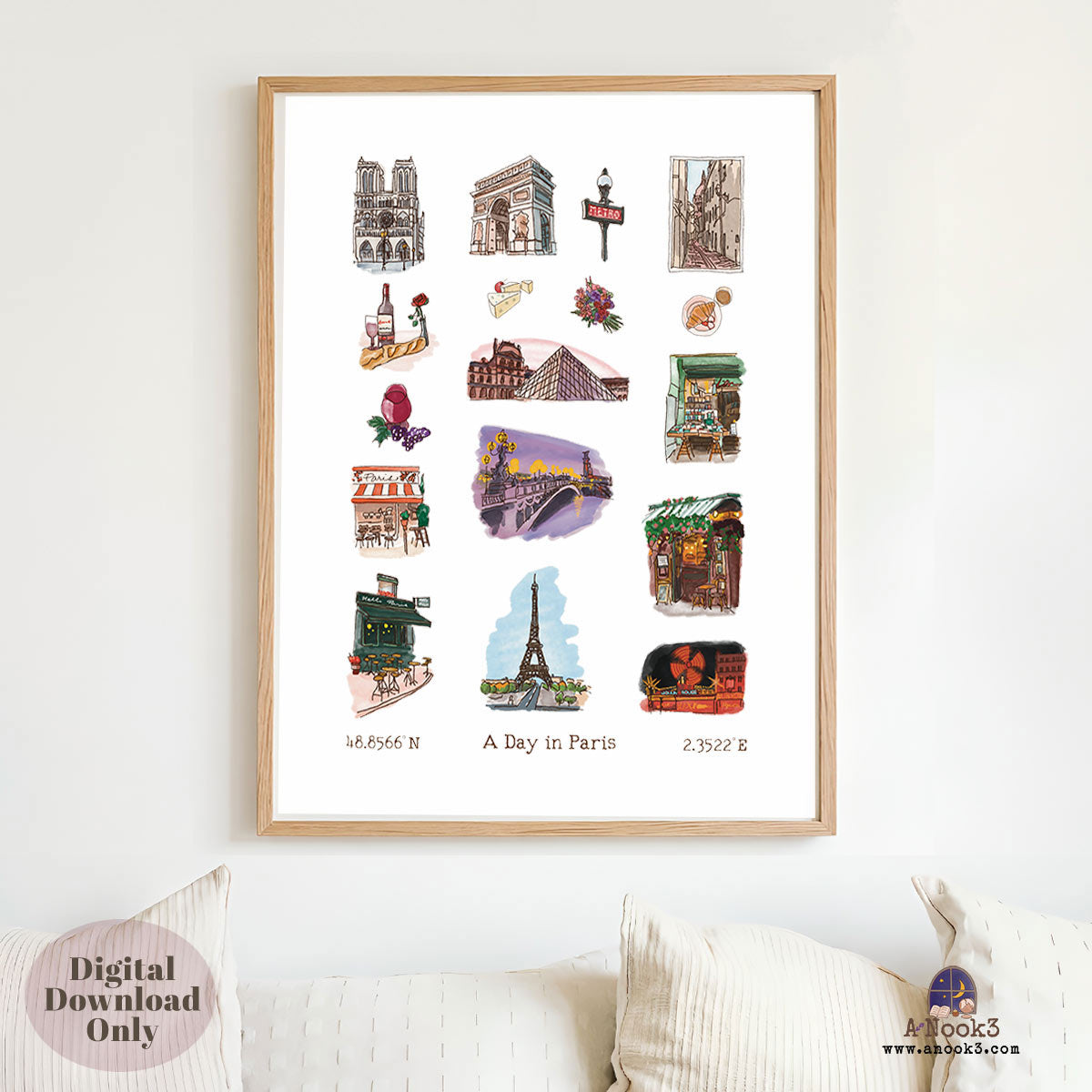 A Day in Paris Travel Poster | Printable Paris Wall Art