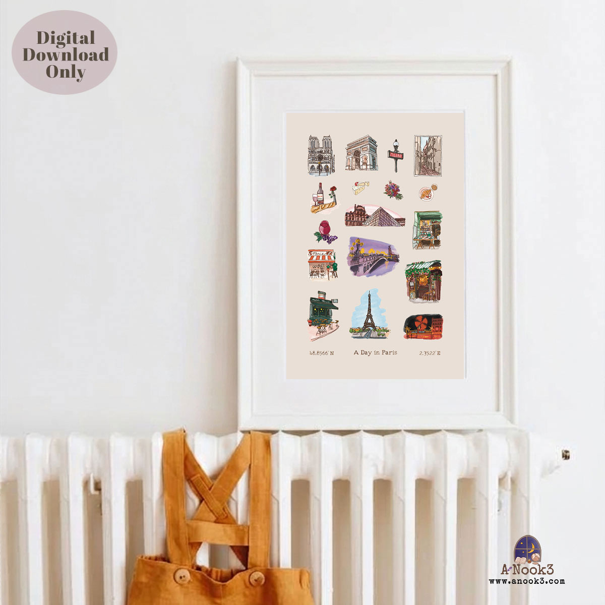 A Day in Paris Travel Poster | Printable Paris Wall Art
