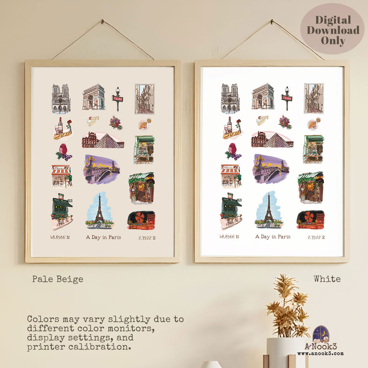 A Day in Paris Travel Poster | Printable Paris Wall Art