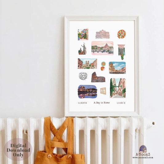 A Day in Rome Travel Poster | Printable Rome Wall Art