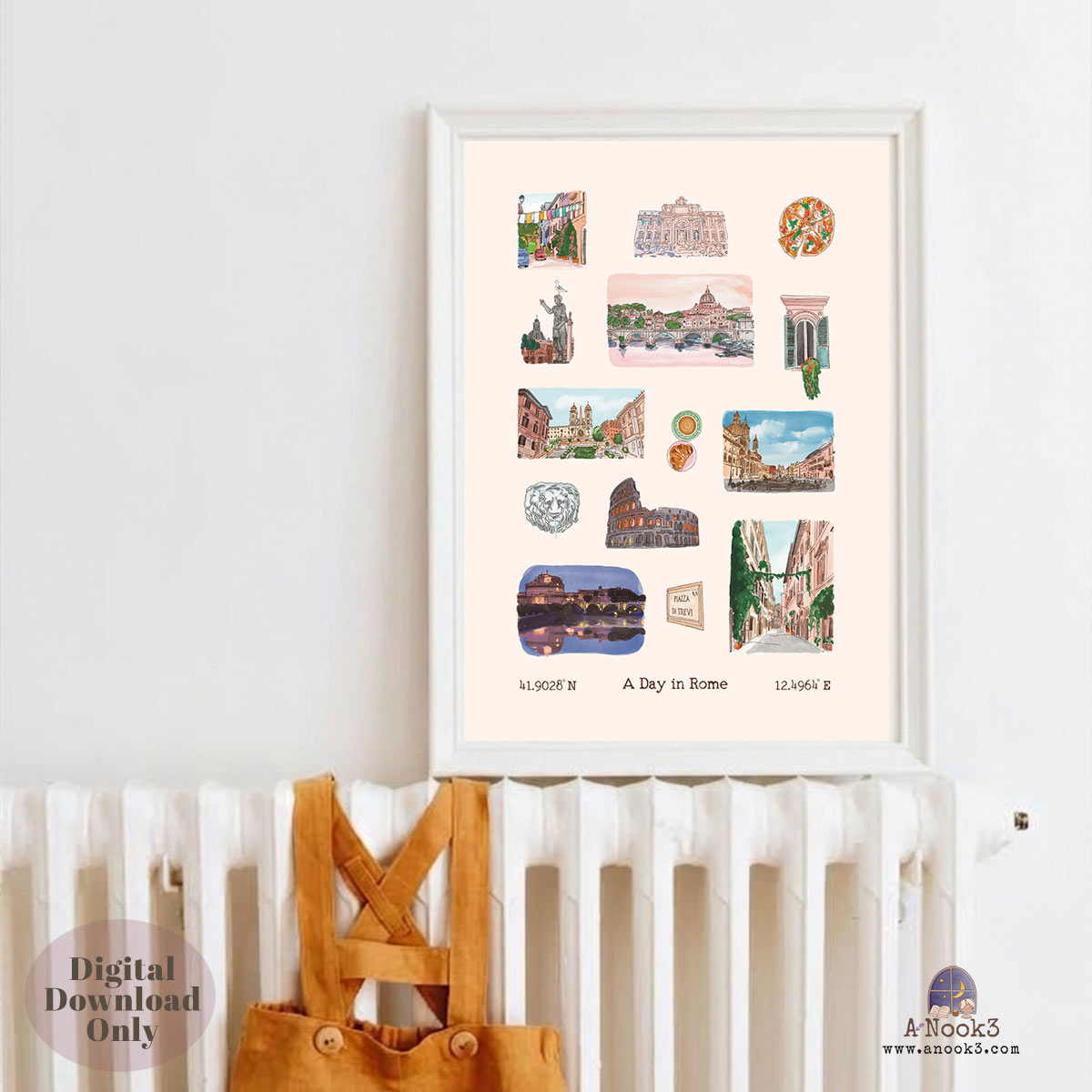 A Day in Rome Travel Poster | Printable Rome Wall Art