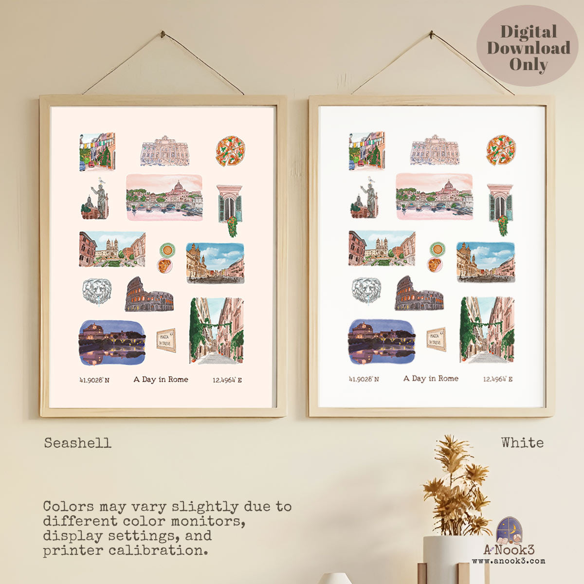 A Day in Rome Travel Poster | Printable Rome Wall Art