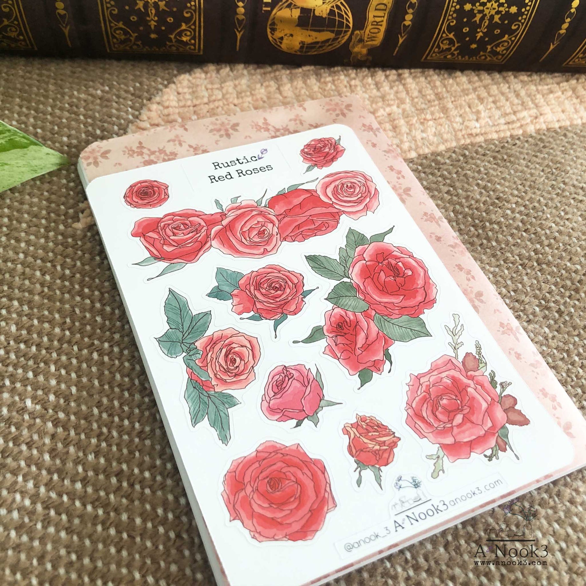 Rustic Red Roses Stickers for Art Journal โ ANOOK3