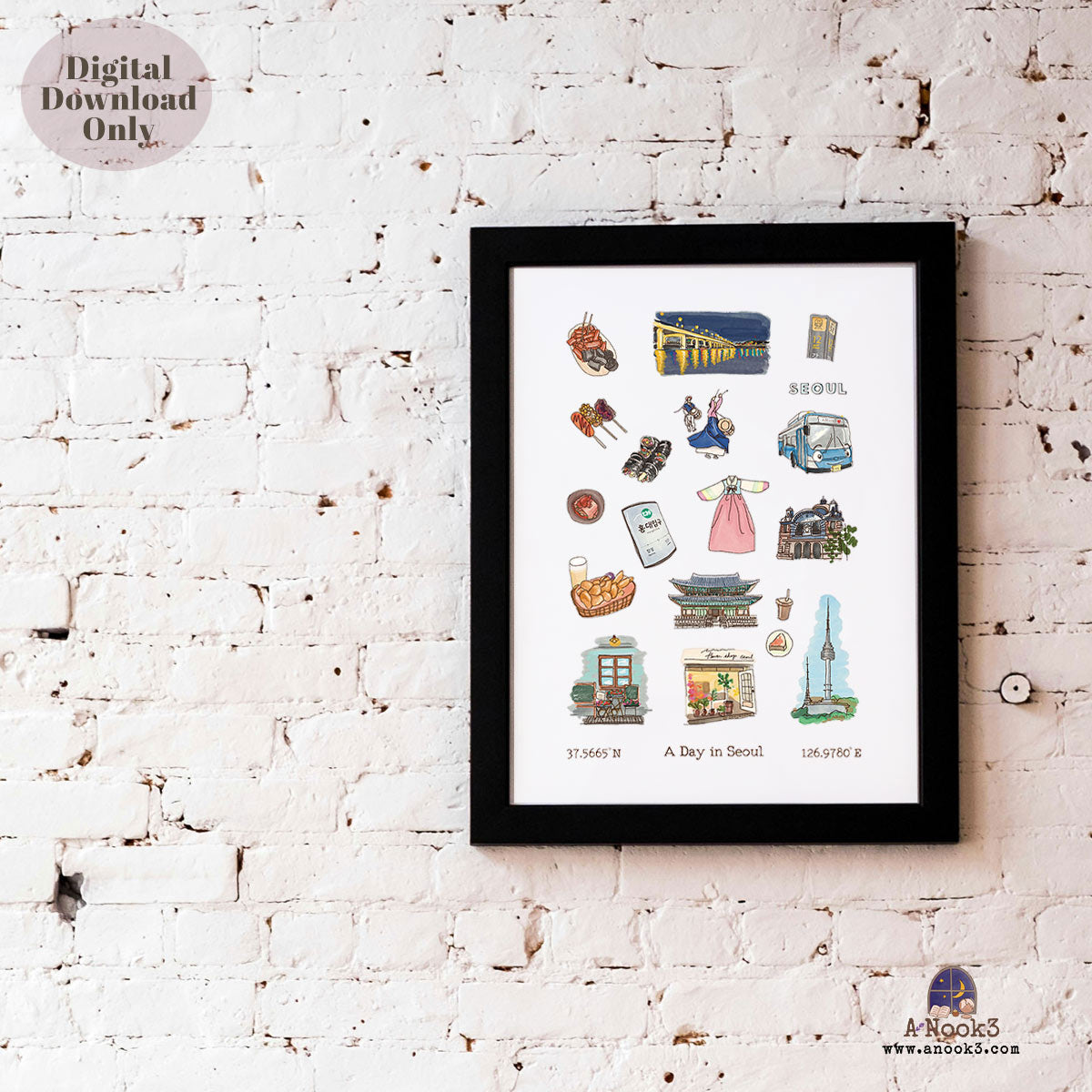 A Day in Seoul Travel Poster | Printable Seoul Wall Art