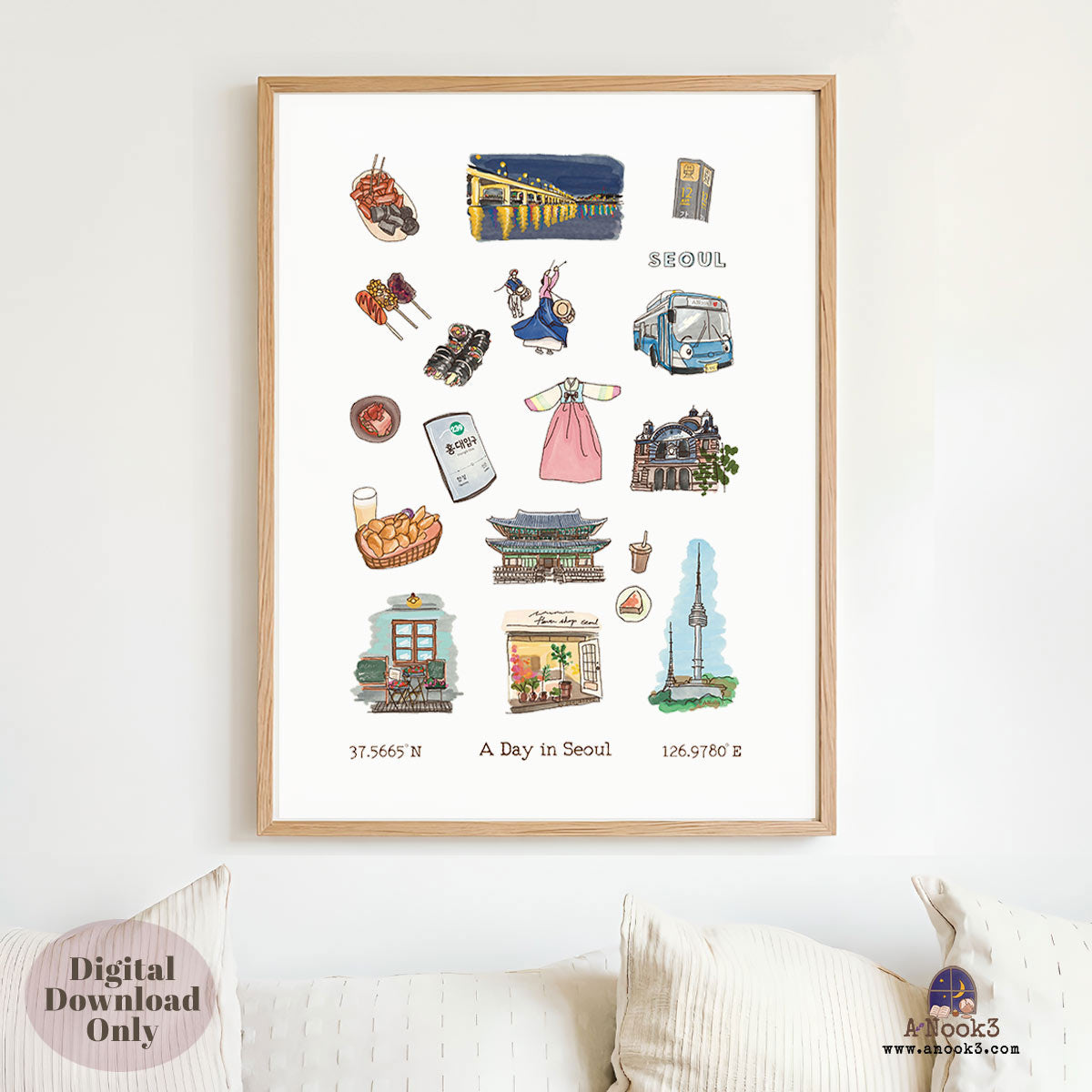 A Day in Seoul Travel Poster | Printable Seoul Wall Art