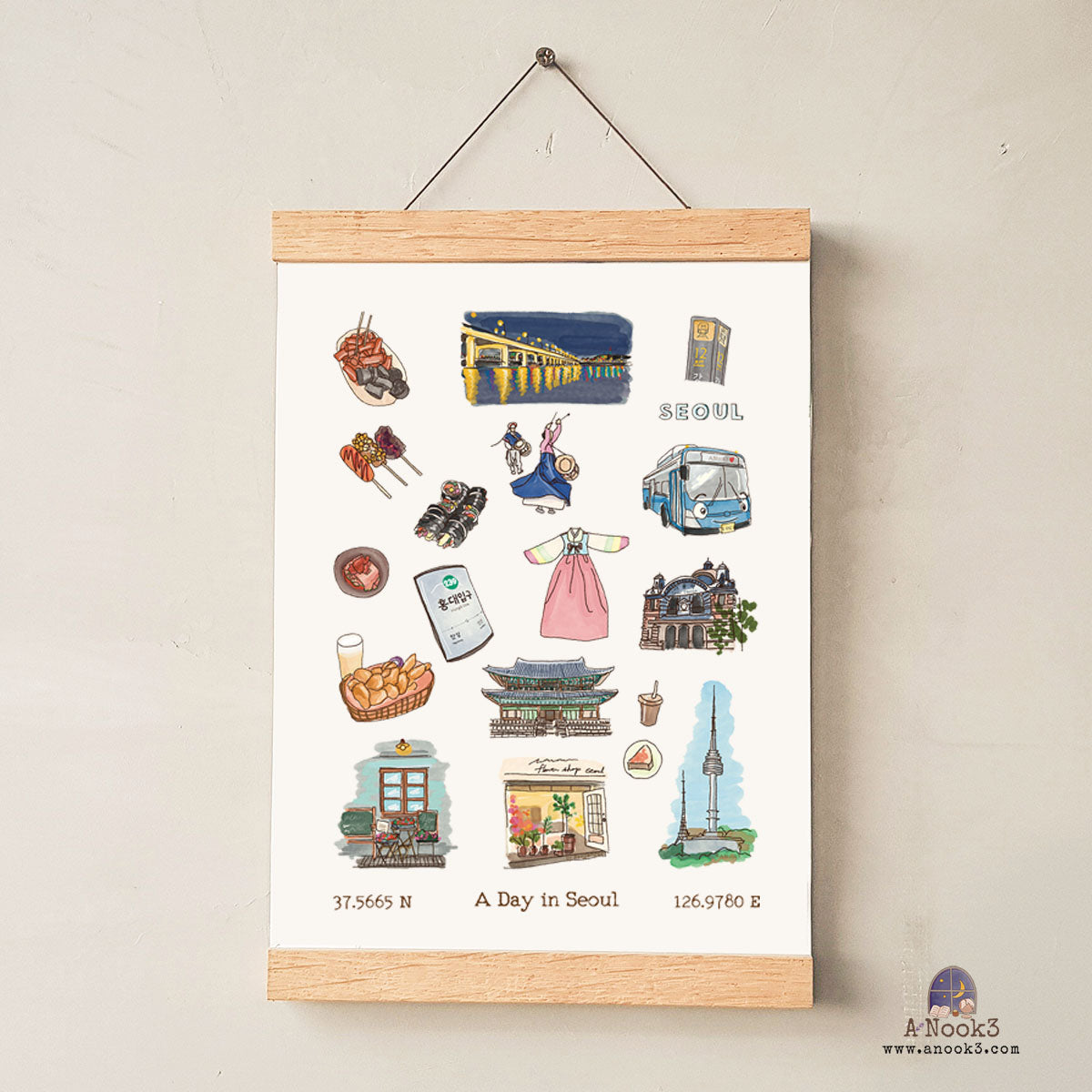 A Day in Seoul Travel Poster | Printable Seoul Wall Art