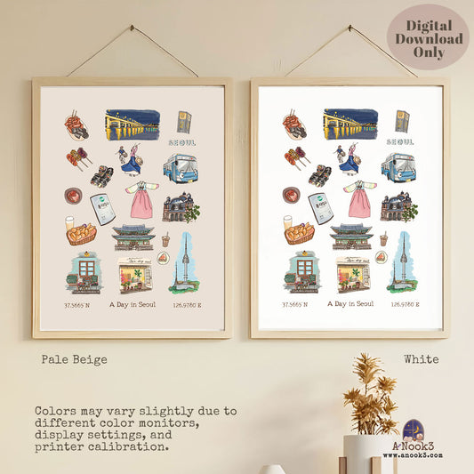 A Day in Seoul Travel Poster | Printable Seoul Wall Art