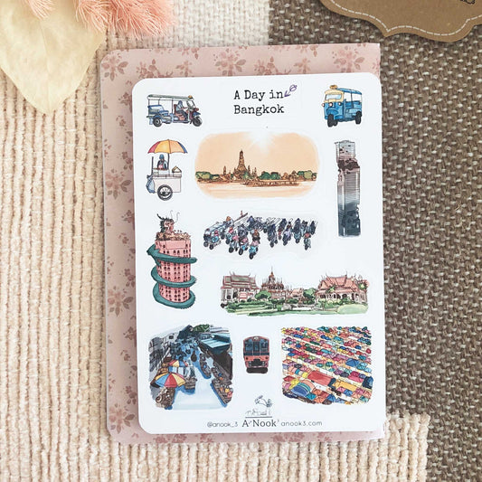 Planning on backpacking adventure in Southeast Asia? Bangkok will be a great starting point!   Journal your fun memories with our Bangkok stickers.  This sticker sheet will make your travel more personal, memorable and special.