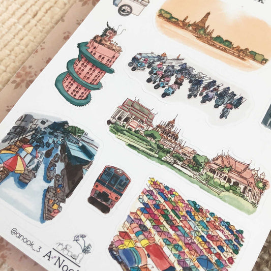 Planning on backpacking adventure in Southeast Asia? Bangkok will be a great starting point!   Journal your fun memories with our Bangkok stickers.  This sticker sheet will make your travel more personal, memorable and special.