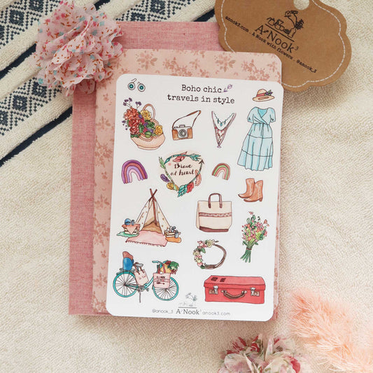 boho style travel stickers for travel scrapbook