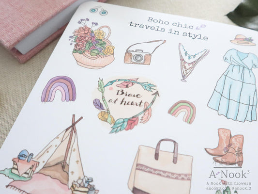 boho chic travels in style stickers for scrapbook