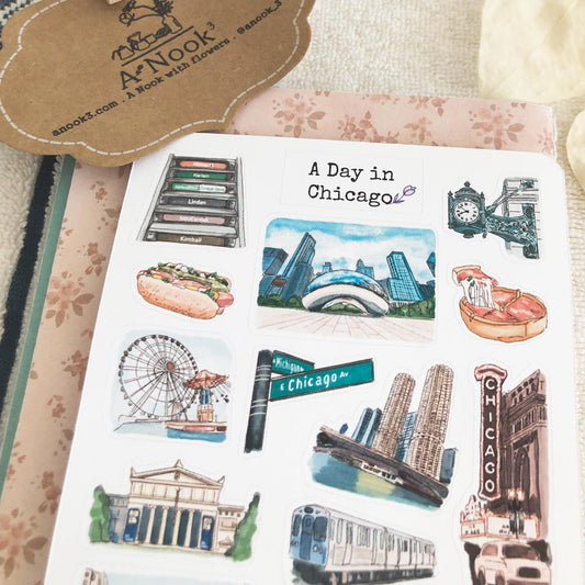 chicago illustration sticker for travel scrapbooking