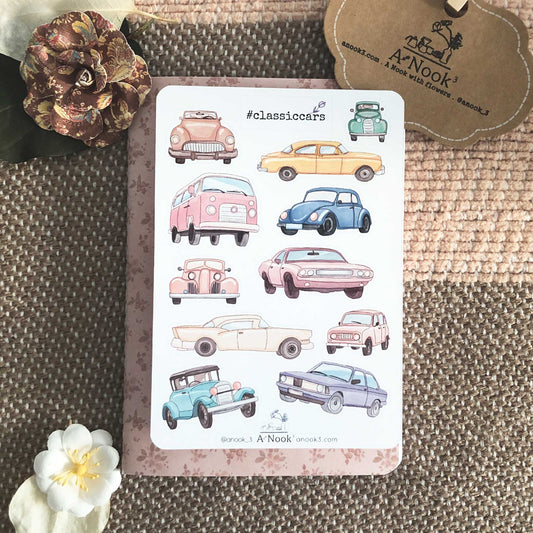 Our Classic Cars sticker sheet filled with soft and bright colors is fun and nostalgic to look at and perfect for those who appreciates retro or vintage style. It will be a bright and soft touch to your aesthetic bullet journal or scrapbook.