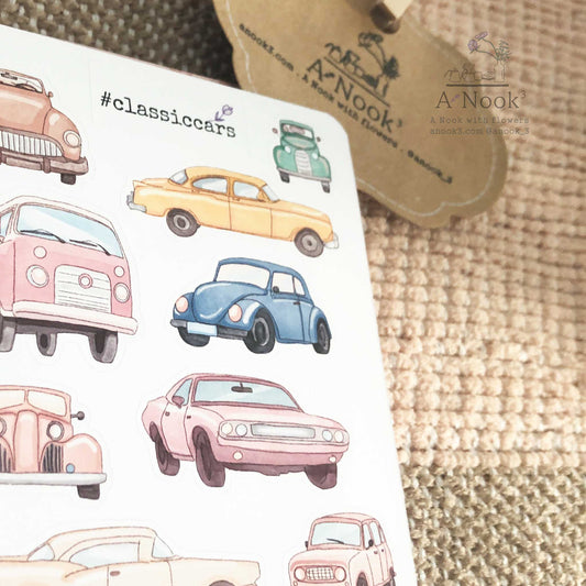 Our Classic Cars sticker sheet filled with soft and bright colors is fun and nostalgic to look at and perfect for those who appreciates retro or vintage style. It will be a bright and soft touch to your aesthetic bullet journal or scrapbook.