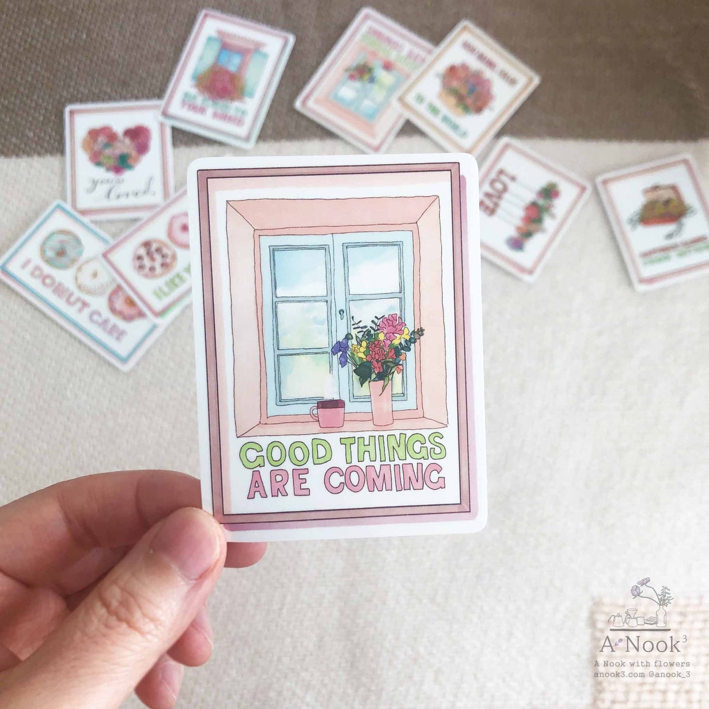 Our Be kind to your mind & Good things are coming quote stickers are hand typographed and painted in water color with soft pastel colors so they are calming to look and will be a good reminder that your mental health is a priority. Weatherproof for Laptop, Phone case, Suitcase, Mirror, Planners