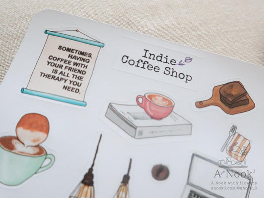 Indie Coffee Shop stickers for scrapbook