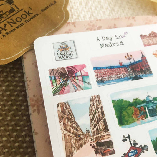 Madrid's attractions are beautifully illustrated on our Barcelona sticker sheet and they will be an exciting addition to your travel journal!