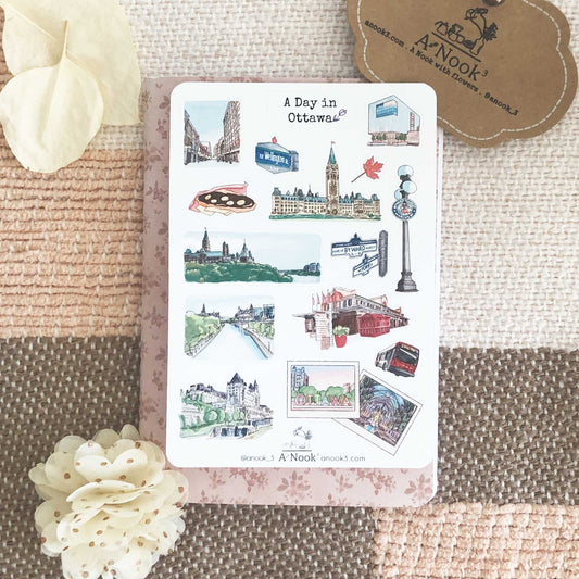 Ottawa is beautifully illustrated with soft and bright colors on our travel sticker sheet. Journal your beautiful memories of Ottawa with our stickers!